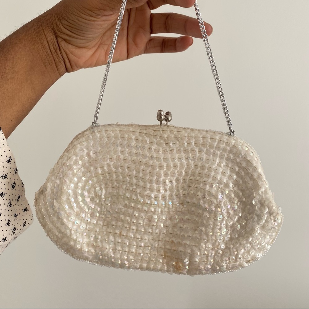 VINTAGE - sequin and beaded clutch - ivory color - Picture 4 of 6